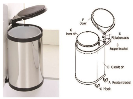 Thùng đựng rác gắn vào cánh tủ rộng 400mm inox VNH000141GR