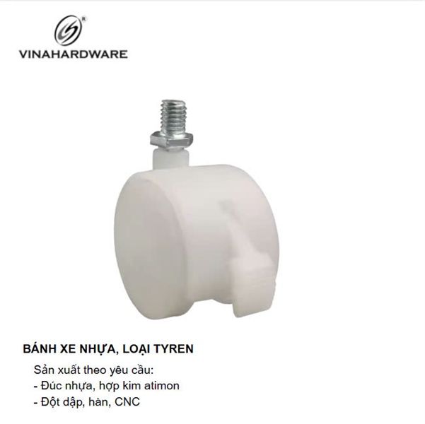 Bánh xe nhựa, loại tyren, có khóa, màu trắng trong Vinahardware - CT50817CK