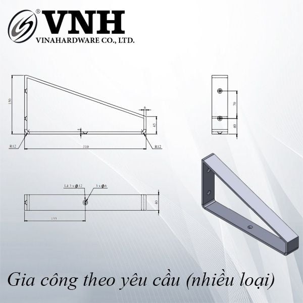 Pat (bas) sắt tam giác, sơn đen - VNH310150B
