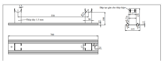 Thanh đỡ ống nước 700x115x100mm, inox 304 - VNH700115