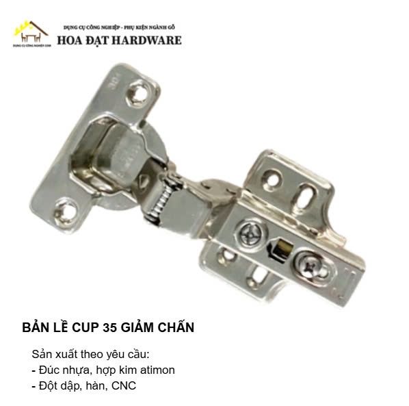 Bản lề cup 35 giảm chấn, đế cố định, inox 304 Hammered - H0022A