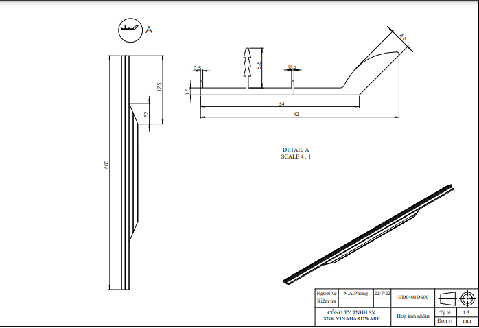 Tay nắm hợp kim nhôm nhẹ, màu đen Vinahardware -HD0401D800