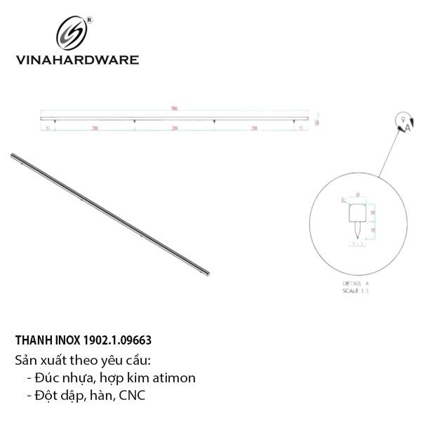 Thanh inox 304 đánh xước Vinahardware - VNH10966