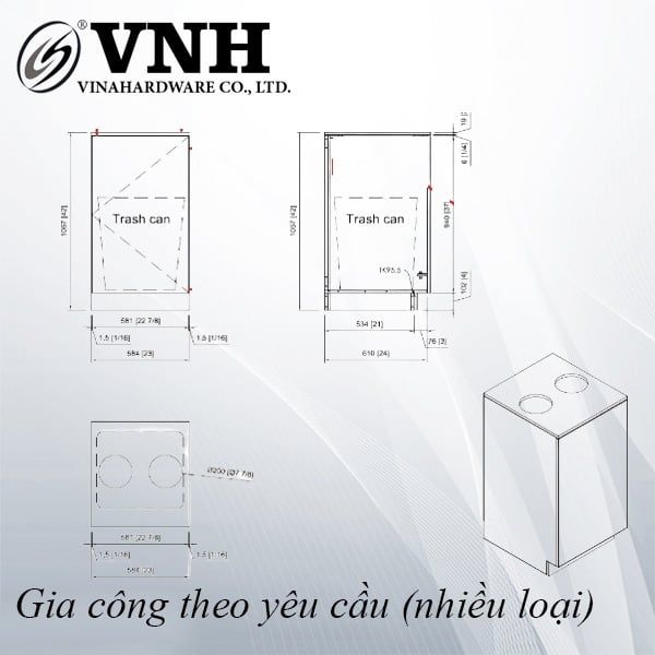 Thùng rác sắt, sơn đen tĩnh điện - VNH500800550B