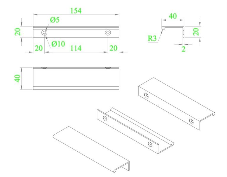 Tay nắm nhôm, khoan 2 lỗ Vinahardware - VNH028576