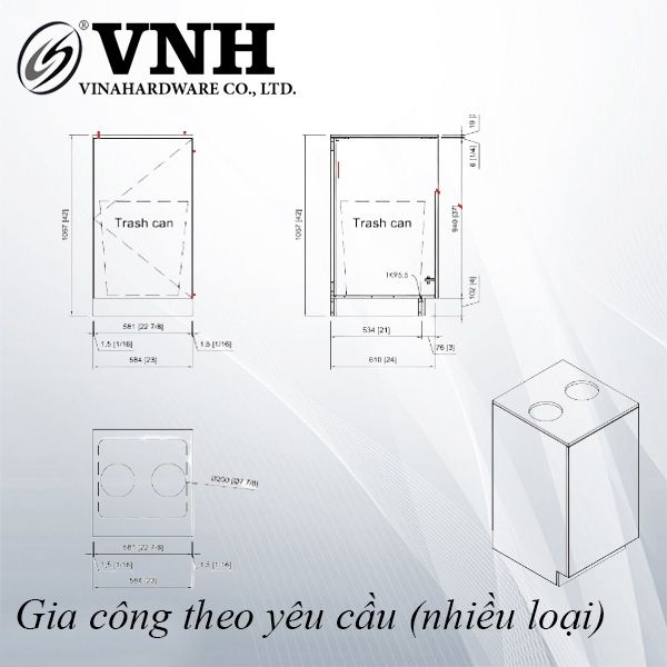 Thùng rác, inox 304 - VNH500800550IN