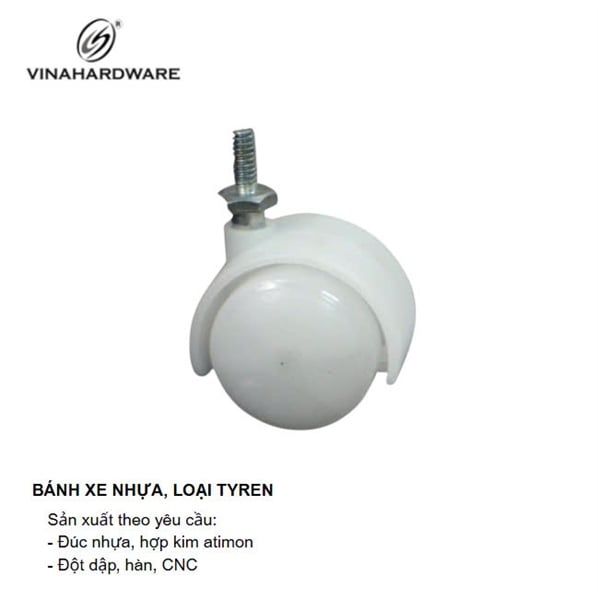 Bánh Xe Nhựa Trắng Ty Ren Không Khóa – Mã 1403.3.87040