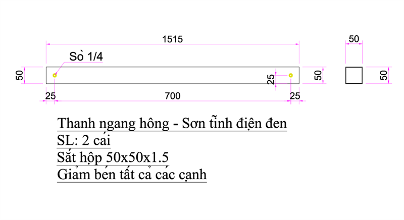 Thanh sắt, sơn đen mờ Vinahardware - VNH203550B