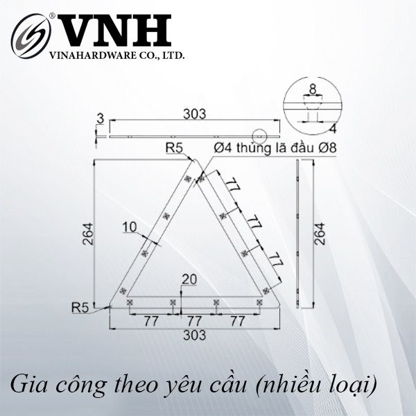 Pat (bas) sắt tam giác, sơn đen mờ Vinahardware - VNH22025205B