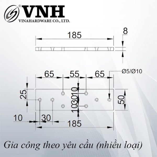 Pat (bas) sắt phẳng 185x50x8mm, sơn đen - VNH185508