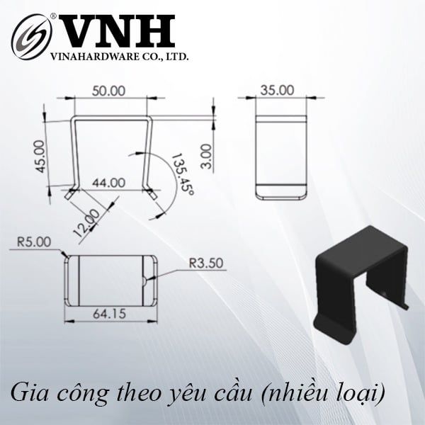 Pat (bas) sắt chữ U 50x45x35x3mm, hàng phôi - VNH5045353P