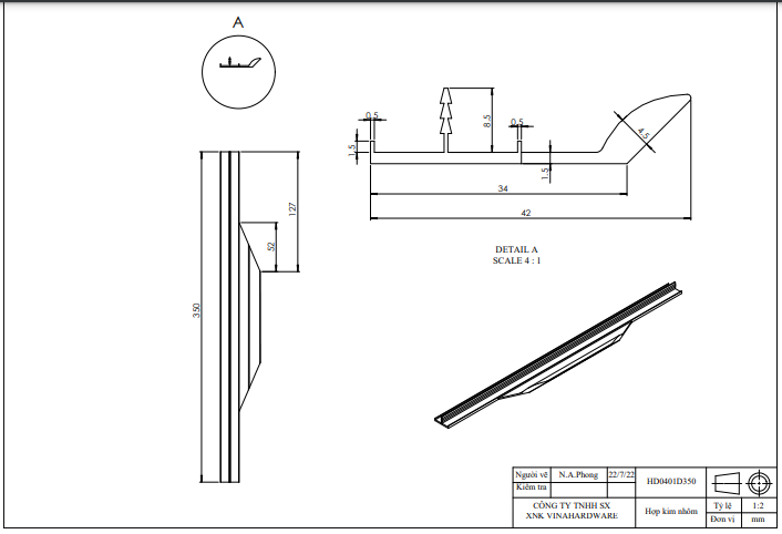 Tay nắm hợp kim nhôm nhẹ, màu đen Vinahardware -HD0401D800