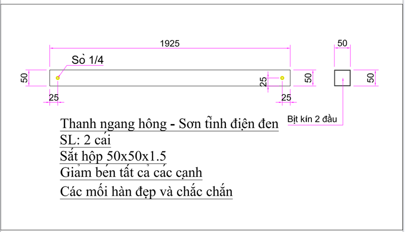 Thanh sắt, sơn đen mờ Vinahardware - VNH203550B
