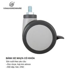 Bánh xe nhựa có khóa, màu xám viền đen cao cấp, tyren 12mm Vinahardware - CTCC75CK