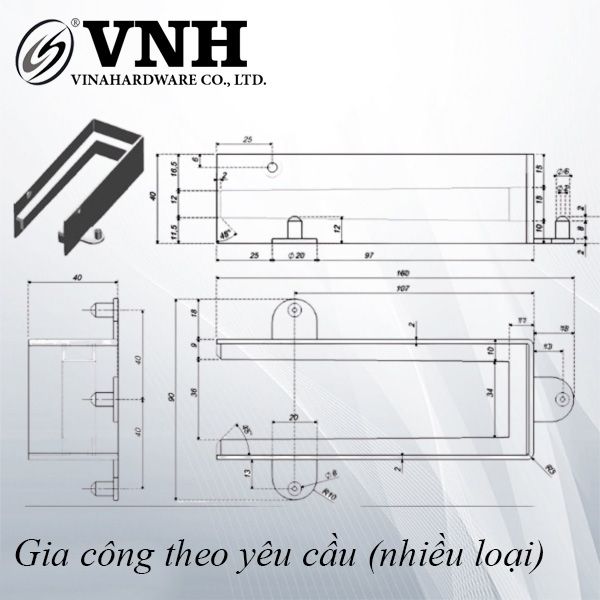 Pat (bas) liên kết U 160x107x90x2mm, xi trắng - VNH16010790