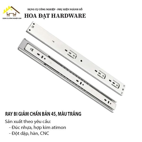Ray bi 3 tầng giảm chấn, bản 45, màu trắng HMR ngăn hộc kéo