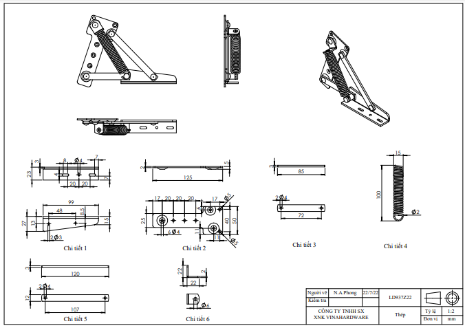 Tay nâng cửa tủ đứng, xi bảy màu - LD937Z22P