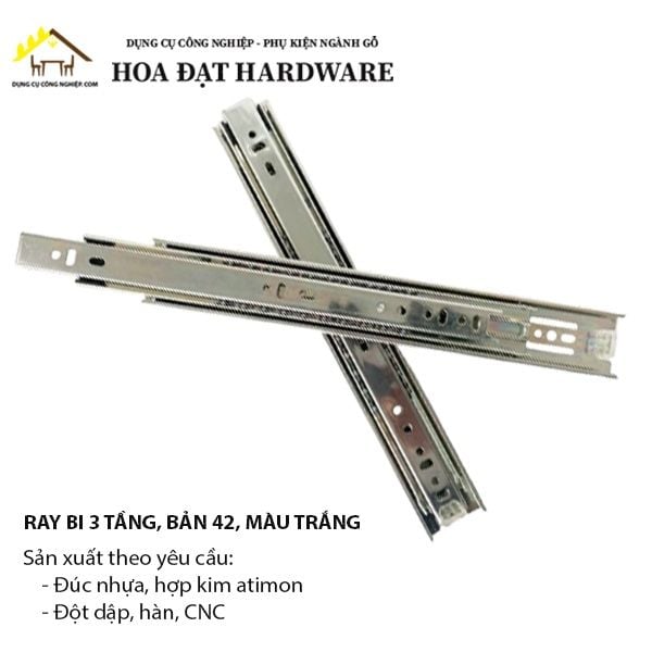 Ray bi 3 tầng, bản 42, màu trắng HMR ngăn hộc kéo