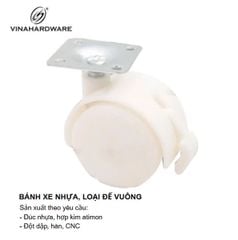 Bánh xe nhựa, loại đế vuông, có khóa, màu trắng Vinahardware - CT8246CK