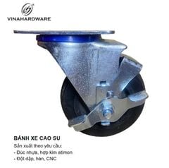 Bánh xe cao su, đế vuông, có khóa, màu đen Vinahardware - CT0150CK
