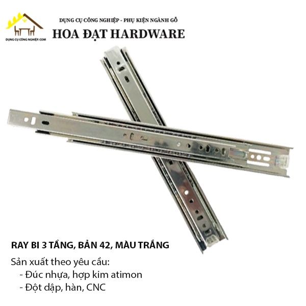Ray bi 3 tầng, bản 42, màu trắng HMR ngăn hộc kéo