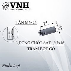 Tán sắt M6x25mm, phi 8, xi bảy màu - VNH625Z23-VNH625Z23
