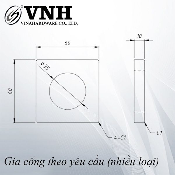 Pat (bas) sắt vuông lỗ tròn, hàng phôi - VNH606010P