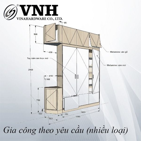 Tủ treo quần áo khung sắt, mặt ván gỗ, màu xám - VNH25681890