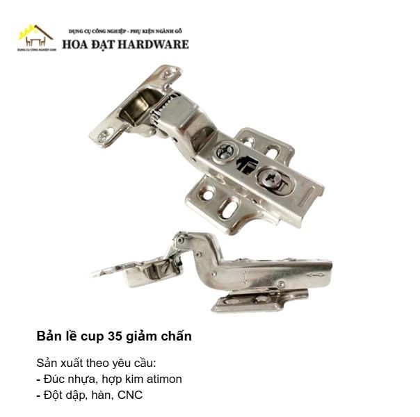 Bản lề cup 35 giảm chấn, đế cố định, inox 304 Hammered - H0022A