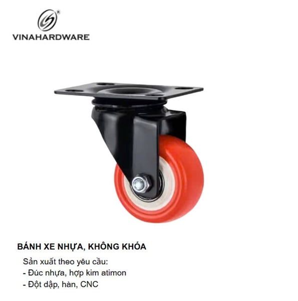 Bánh xe nhựa, không khóa, màu cam - CT4056KK