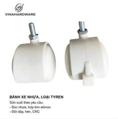 Bánh xe nhựa, loại tyren, có khóa, màu trắng đục Vinahardware - CT50817CK1
