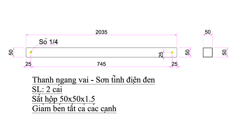 Thanh sắt, sơn đen mờ Vinahardware - VNH203550B