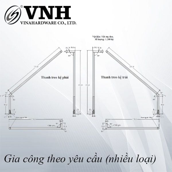 Thanh treo kệ 178x59x222x6mm, sơn đen - VNH17859222T