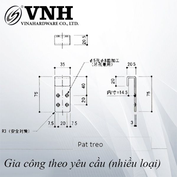Pat (bas) treo U, sắt xi crom, đánh bóng sáng - VNH75353T
