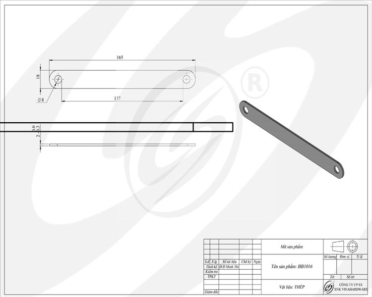 Pat (bas) nẹp thẳng bảy màu 16x170x2.0mm - BB1016