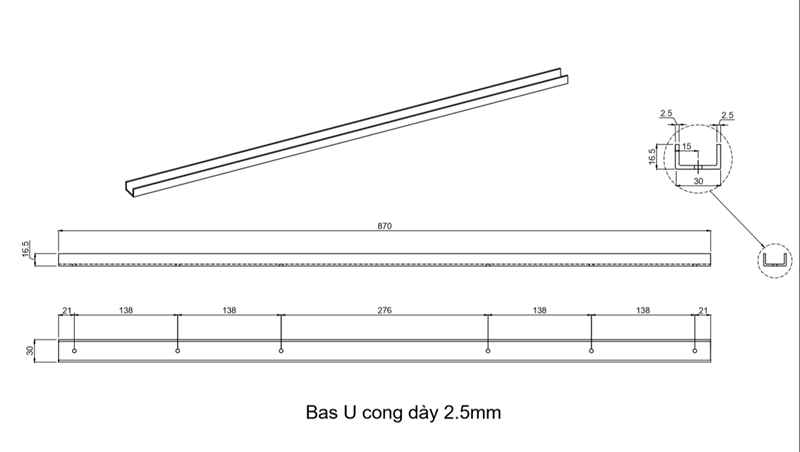 Thanh sắt U, sơn đen mờ - VNH2923546
