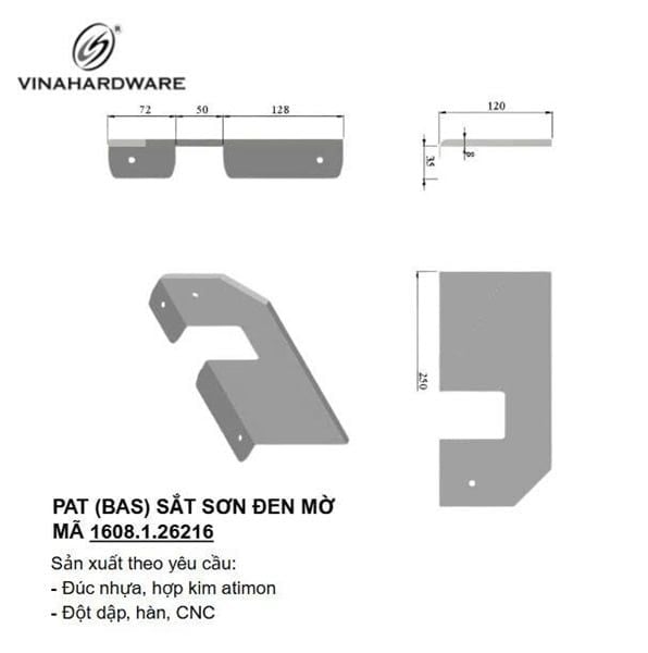 Pat (bas) sắt sơn đen mờ Vinahardware - VNH2502101BT
