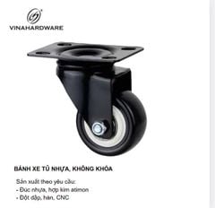 Bánh xe tủ nhựa cao cấp phi 65mm, không khóa, tổng cao 90-96mm VNH CT2058D70KK