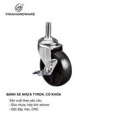 Bánh xe nhựa tyren, có khóa, màu đen Vinahardware - CT08B40CK