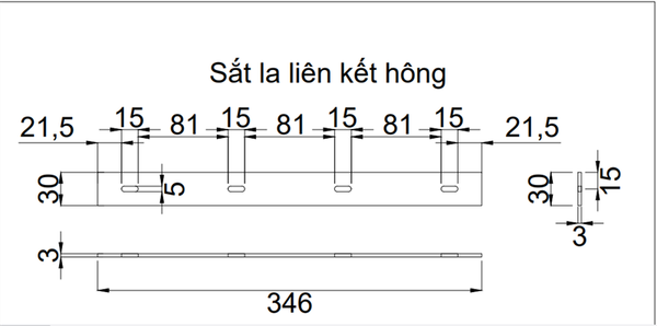 Sắt la liên kết hông 346x30x3mm, phôi - VNH346303