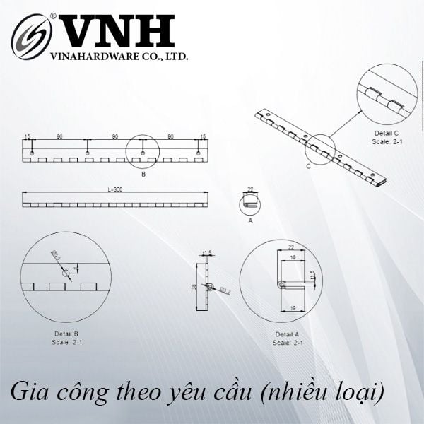 Bản lề piano bản sơn ED Vinahardware - VNH38300ED