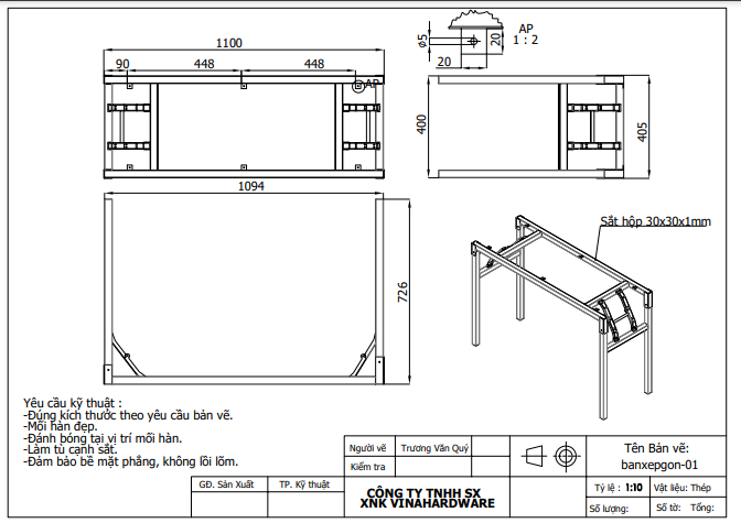 Khung bàn gấp xếp gọn tiện dụng Vinahardware – Mã 2300.1.11026