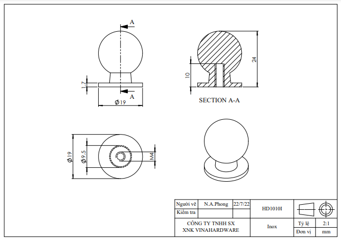 Tay nắm tủ loại Gù bi màu trắng Vinahardware - HD1010I
