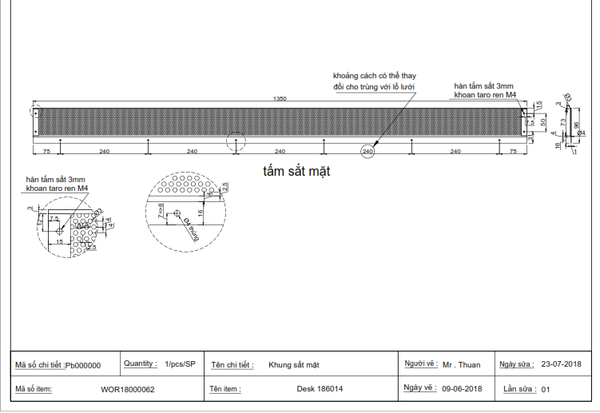 Tấm sắt lỗ WOR18000062-186014 (1350x96)-SP002302