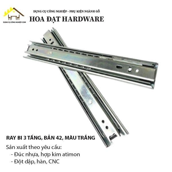 Ray bi 3 tầng, bản 42, màu trắng KP ngăn hộc kéo
