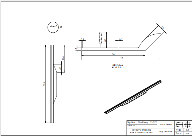 Tay nắm hợp kim nhôm nhẹ, màu đen Vinahardware -HD0401D800