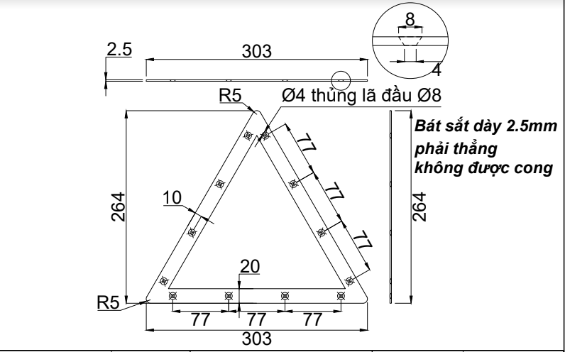 Pat (bas) sắt tam giác, sơn đen mờ Vinahardware - VNH22025205B