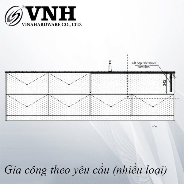Thanh sắt cho khung tủ 342x30x30mm, sơn đen mờ - VNH3423030