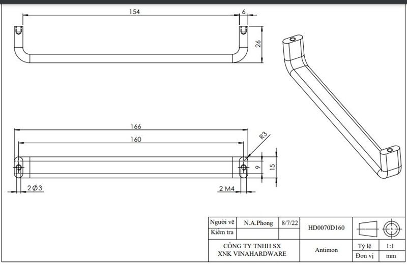 Tay nắm ngăn kéo nhôm -HD0070D160
