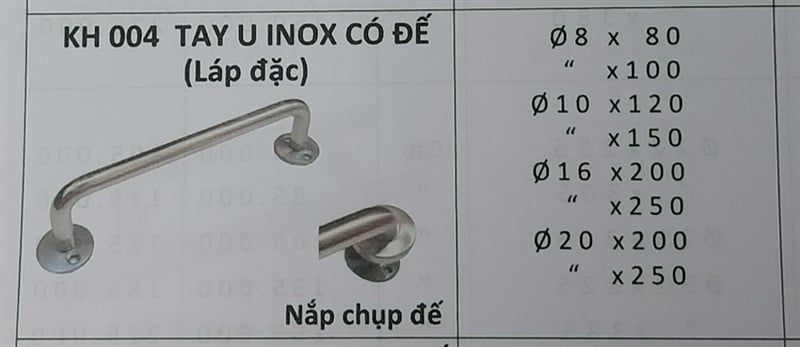 Tay nắm cửa chữ U, có nắp che, inox 201 - HD0021I150